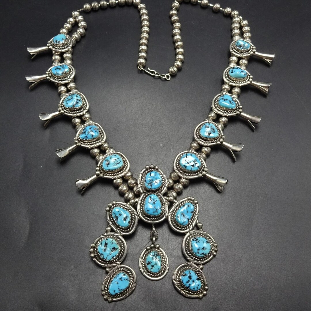 Lovely Vintage Sterling Silver BLUE KINGMAN TURQUOISE Squash