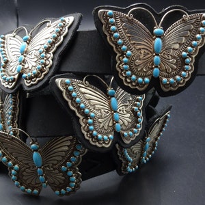 Lee Charley Navajo Sterling Silver SLEEPING BEAUTY TURQUOISE Butterfly Belt image 4