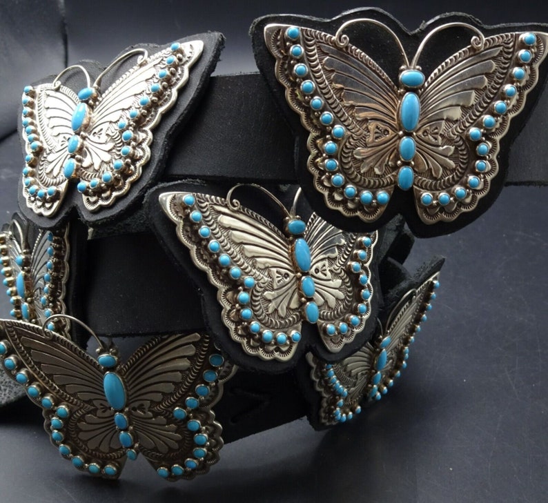 Lee Charley Navajo Sterling Silver SLEEPING BEAUTY TURQUOISE Butterfly Belt image 4