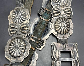 1920s 1930s NAVAJO Third Phase 3 CONCHO BELT Coin Silver Stamped