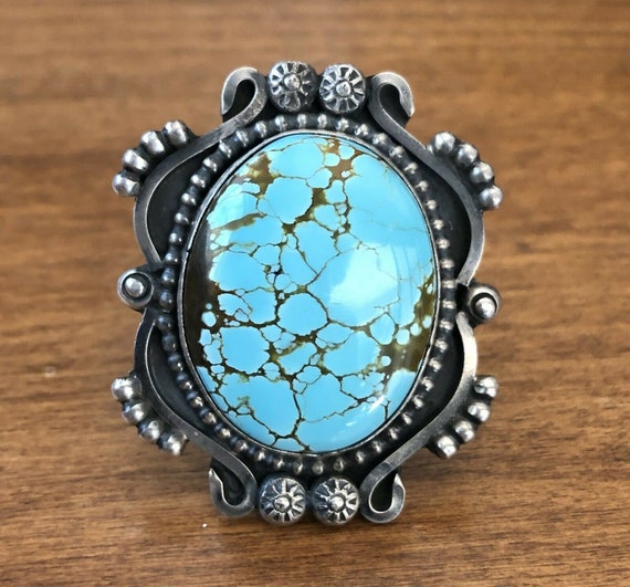 Natural #8 Turquoise Huge Vintage Navajo Native American Jewelry Silver Ring Natural #8 Turquoise Huge Vintage Navajo Native American Jewelry Silver Ring