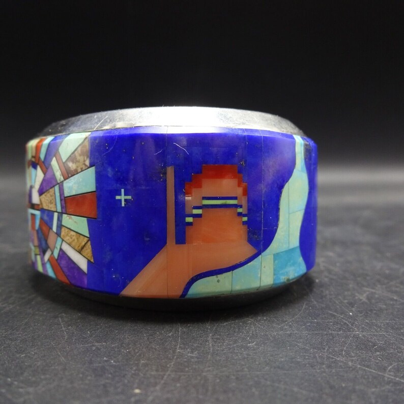 Desson Inlay Museum Quality CALVIN DESSON Navajo Multi Stone INLAY Sterling 925 Cuff ...