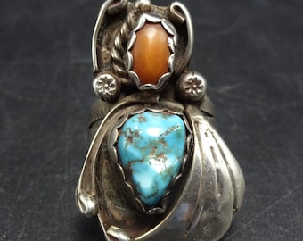 GORGEOUS Signed Vintage NAVAJO Waterweb TURQUOISE Sterling Silver Ring ...