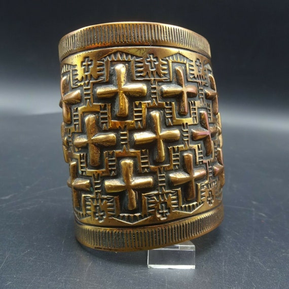 Extra-Wide NAVAJO Hand-Stamped and Repousse SOLID… - image 4