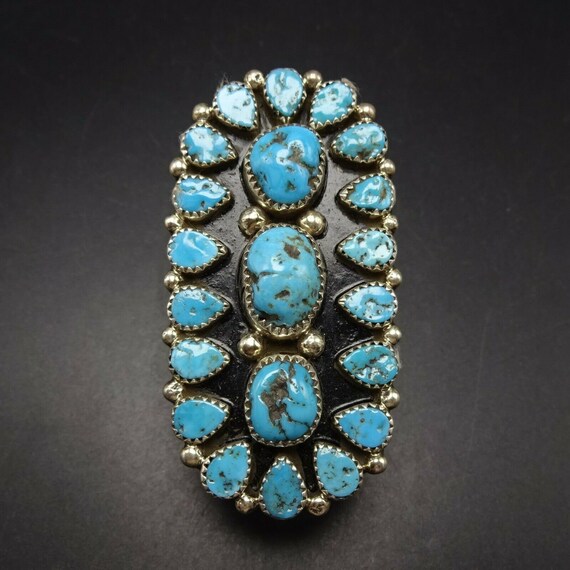 Huge Big Gigantic Vintage Navajo Persin Turquoise Native American Jewelry Silver Leaf Ring Old Huge Big Gigantic Vintage Navajo Persin Turquoise Native American Jewelry Silver Leaf Ring Old