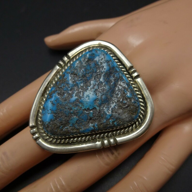 Huge 36g NAVAJO Sterling Silver Blue KINGMAN TURQUOISE Ring Size 10 ...
