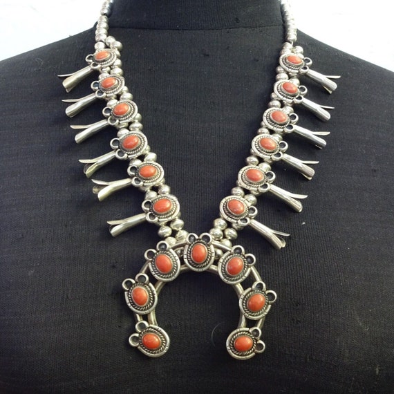 Classic OLD PAWN Sterling Silver Red Med CORAL Squash Blossom Necklace Vintage Etsy Canada