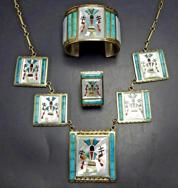 Florentine Panteah Zuni Vintage Inlay SET NECKLAC… - image 1