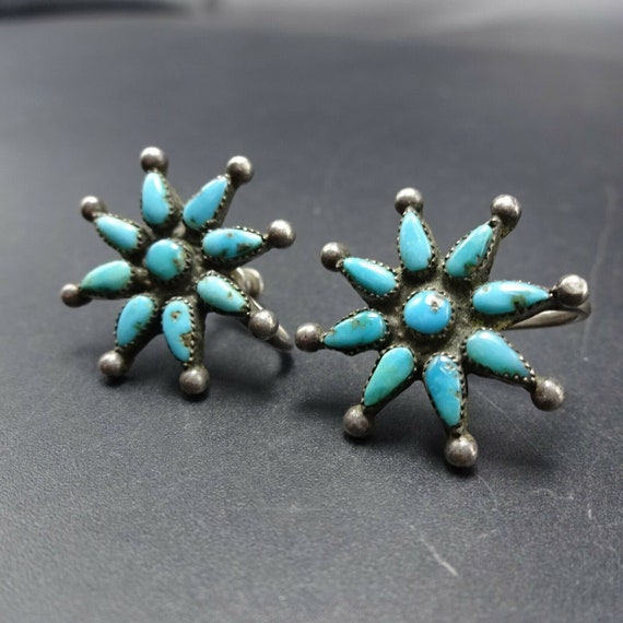 Vintage Sterling Silver TURQUOISE Cluster SUNBURS… - image 4