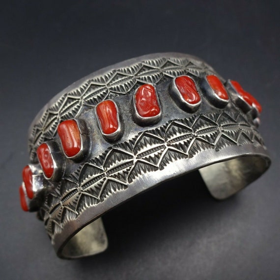 Rare Vintage Native American Jewelry Navajo Coral Geometric Sterling Silver Ring Old Rare Vintage Native American Jewelry Navajo Coral Geometric Sterling Silver Ring Old