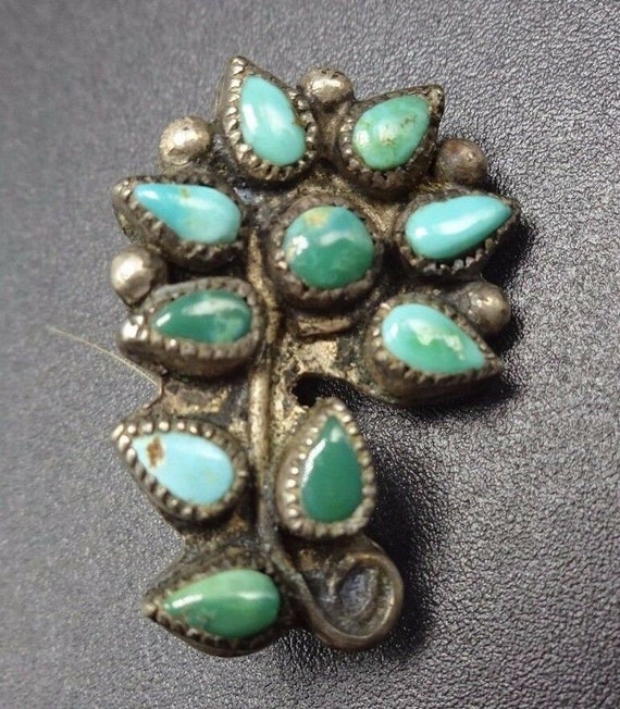 Wee Vintage Sterling Silver & Green Turquoise Pet… - image 1