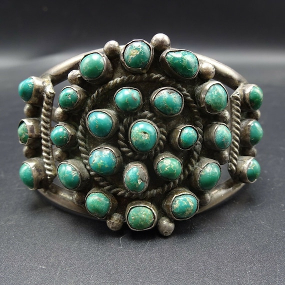Phenomenal Vintage Native American Navajo Turquoise Petite Point Sterling Silver Bracelet Phenomenal Vintage Native American Navajo Turquoise Petite Point Sterling Silver Bracelet