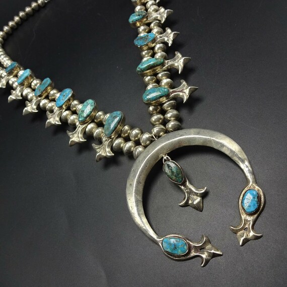 Vintage Sand Cast Sterling Silver & Turquoise SQU… - image 4