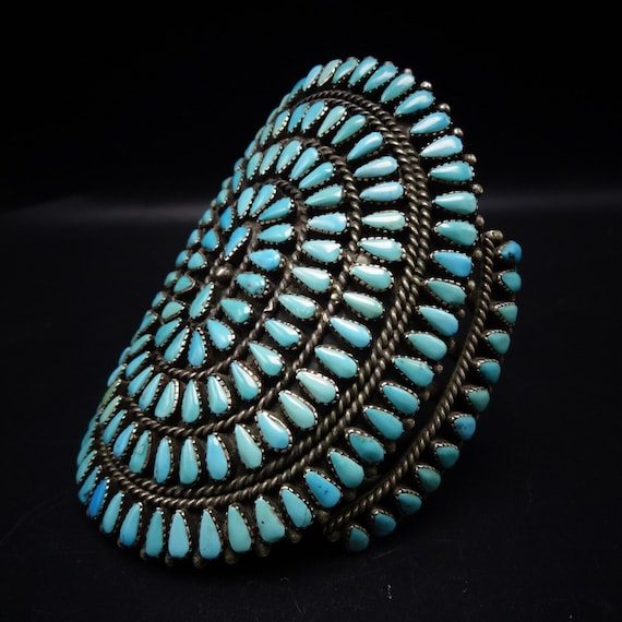 Massive OLD PAWN Sterling Silver TURQUOISE Cuff B… - image 4