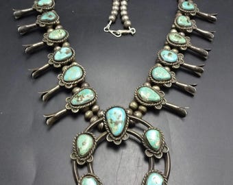 Reserved Early Navajo SQUASH BLOSSOM Necklace. Heavy Sterling