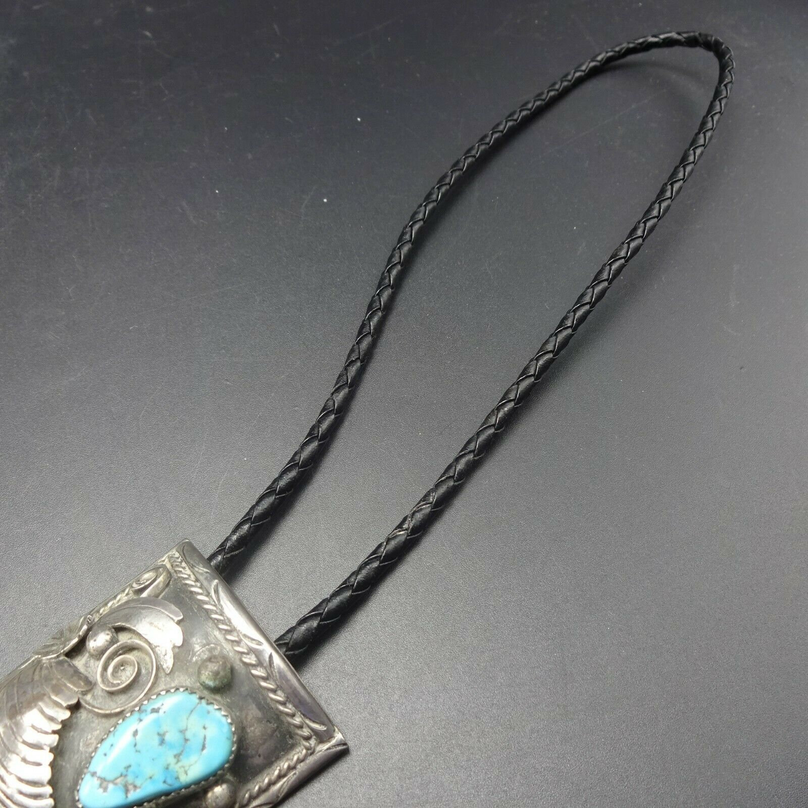 Vintage Navajo Sterling Silver CORAL TURQUOISE BOLO Tie
