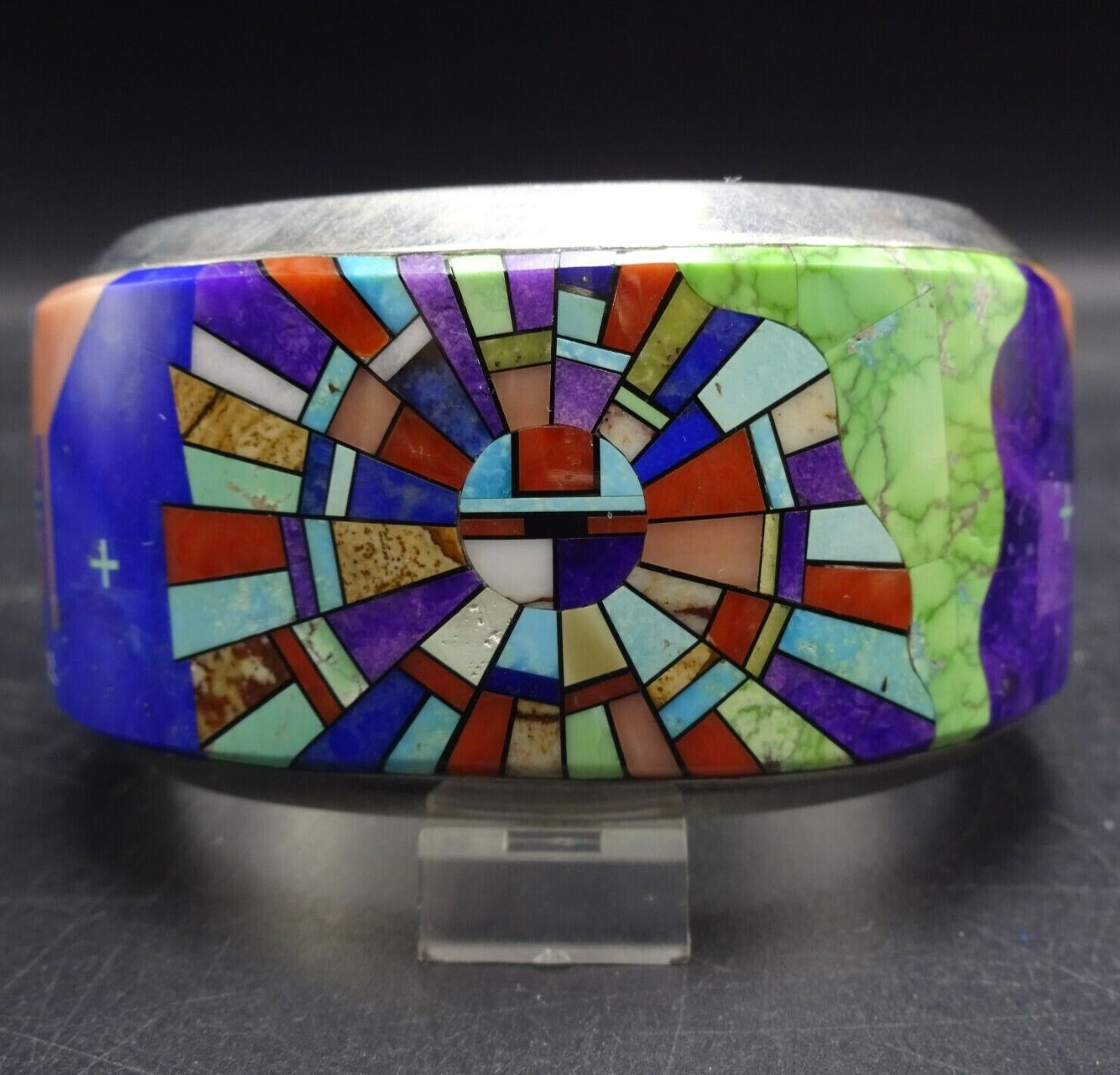 Desson Inlay Museum Quality CALVIN DESSON Navajo Multi Stone INLAY Sterling 925 Cuff ...