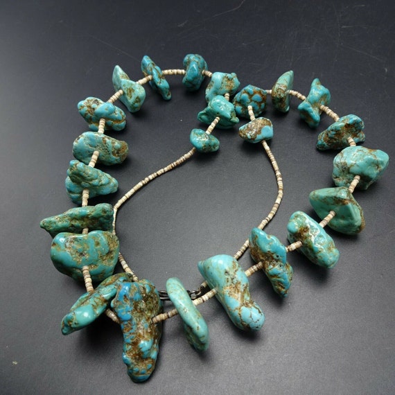 Heavy Old Chunky Tumbled TURQUOISE Beads Strand N… - image 9