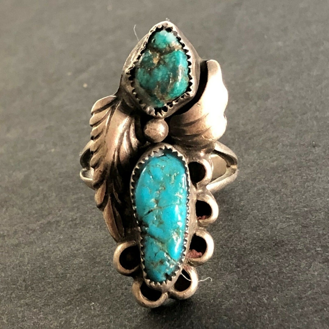vintage navajo ring Turquoise ターコイズ Navajo Ring .925 Silver Blue Turquoise Artist Signed T C