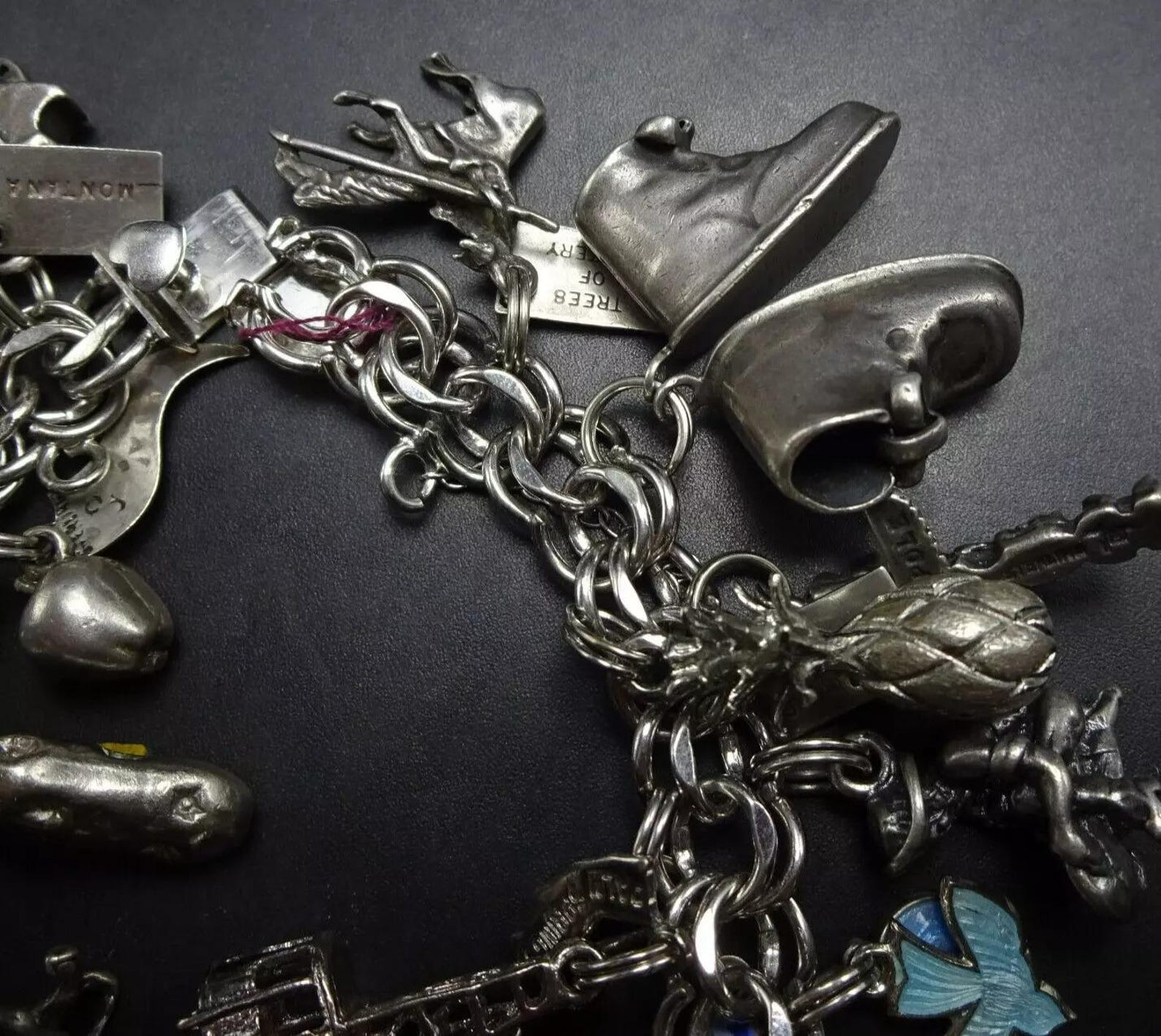 Vintage Sterling Silver 33 CHARM BRACELET 103.3 Grams Unusual and RARE ...