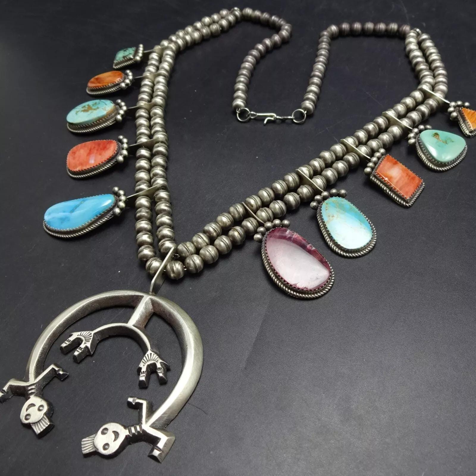 Colorful GREG PAT Navajo TURQUOISE & Spiny Oyster Shell Sterling