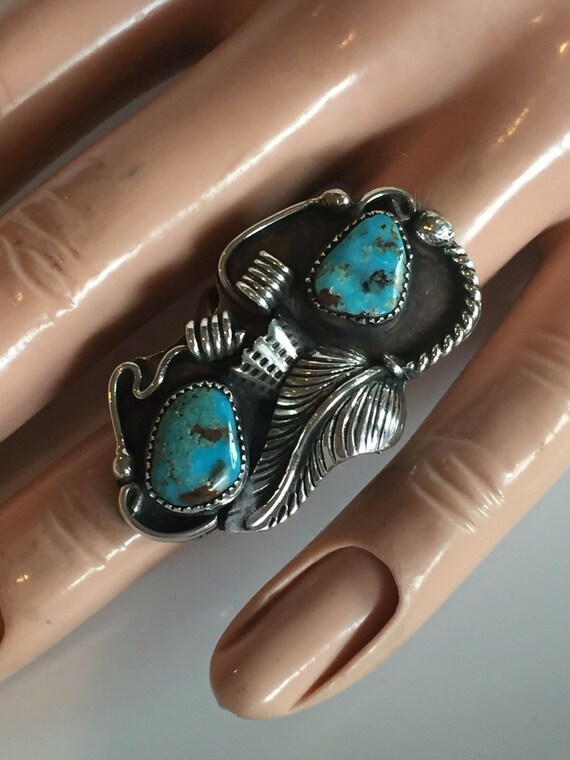 Elegant Vintage Sterling Silver and TURQUOISE RIN… - image 3
