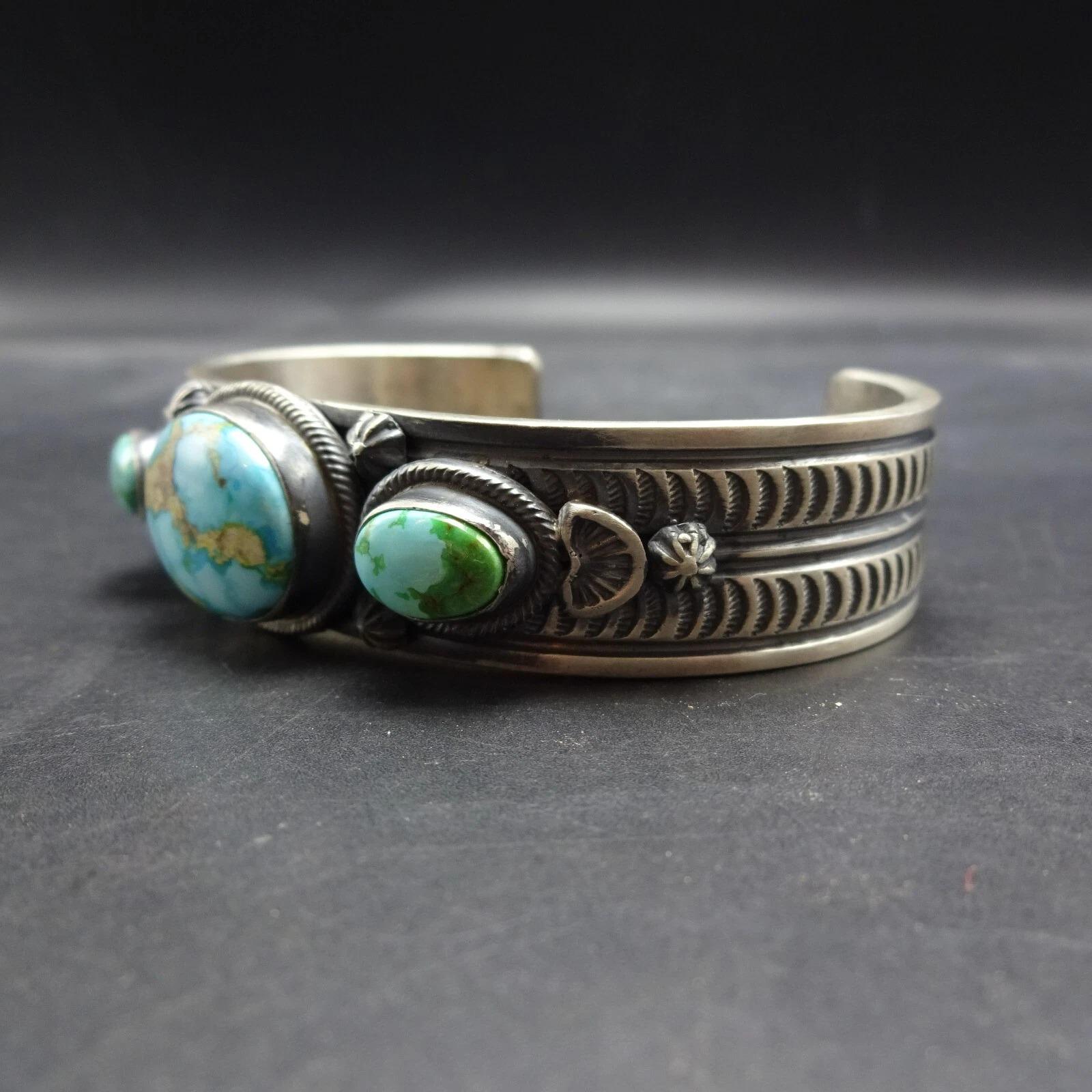 MELVIN FRANCIS Navajo Heavy Gauge Stamped Sterlingsilver TURQUOISE