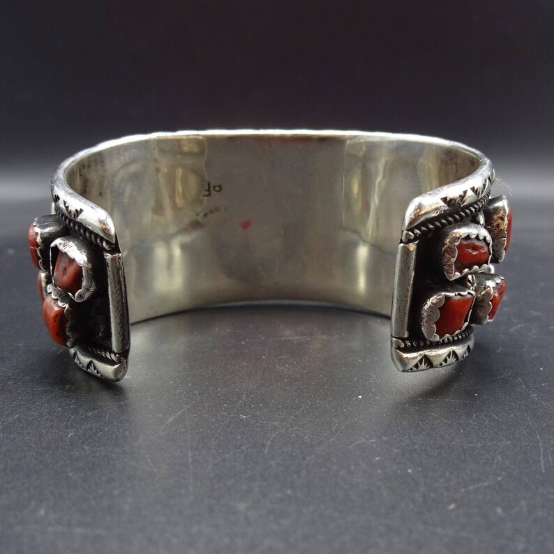Heavy Vintage Navajo Sterling Silver & OLD RED CORAL Cuff Bracelet 83 ...
