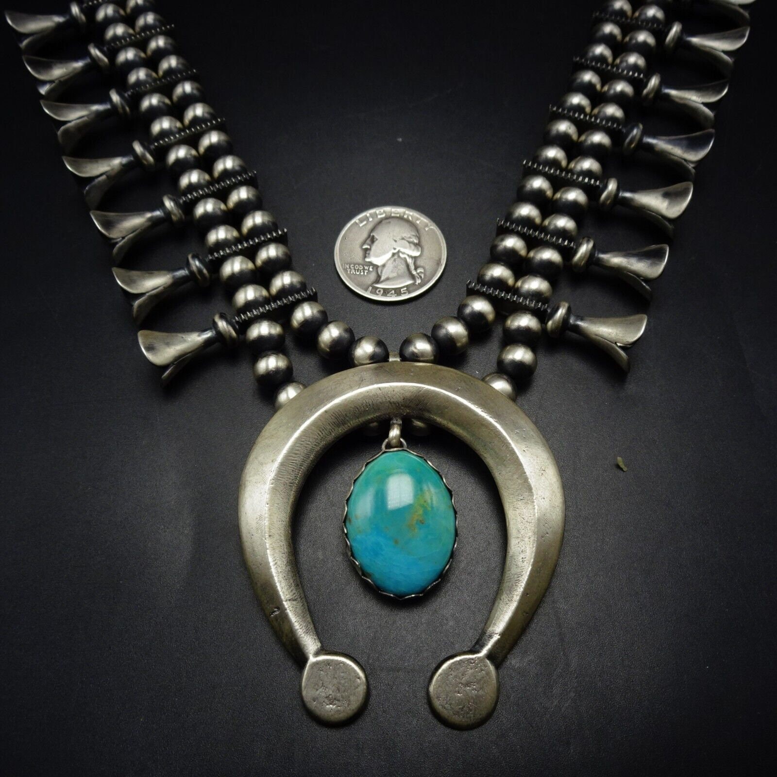 アクセサリー Navajo Indian Jewelry Neckless Gorgeous Navajo Turquoise Silver Squash Blossom Necklace Set