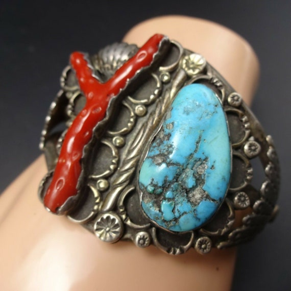 Old 1950s Sterling Silver Branch Coral and BLUE T… - image 3