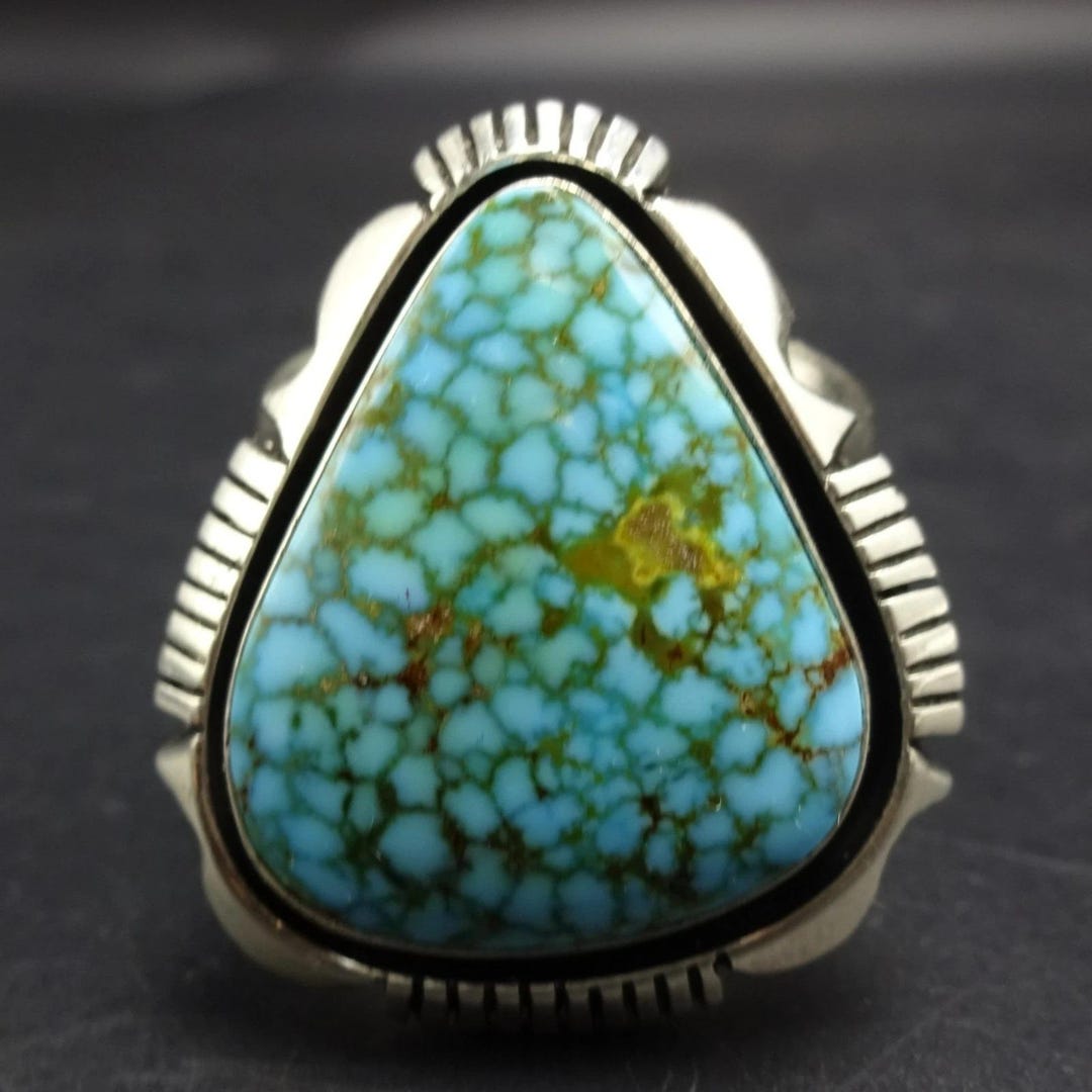 Big COOPER WILLIE Navajo Webbed Kingman TURQUOISE Sterling Silver Ring ...