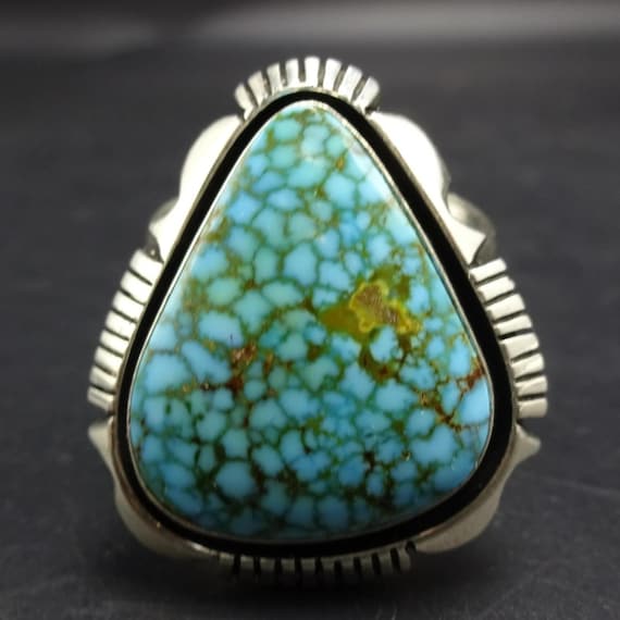 Big COOPER WILLIE Navajo Webbed Kingman TURQUOISE Sterling Silver Ring size