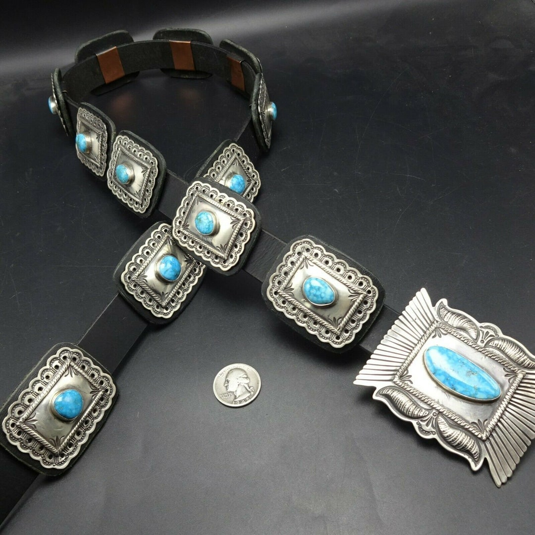 Geraldine Yazzie NAVAJO Sterling Silver KINGMAN Birdseye TURQUOISE Concho Belt Etsy