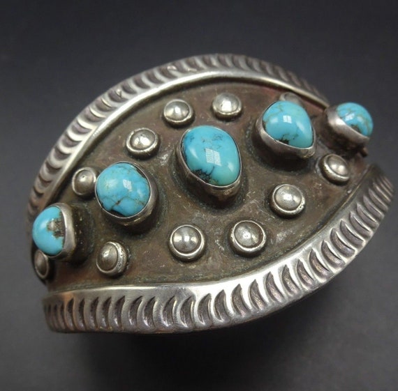 Tom Tso Vintage Native American Navajo Blue Gem Turquoise Sterling Silver Bracelet Old Tom Tso Vintage Native American Navajo Blue Gem Turquoise Sterling Silver Bracelet Old