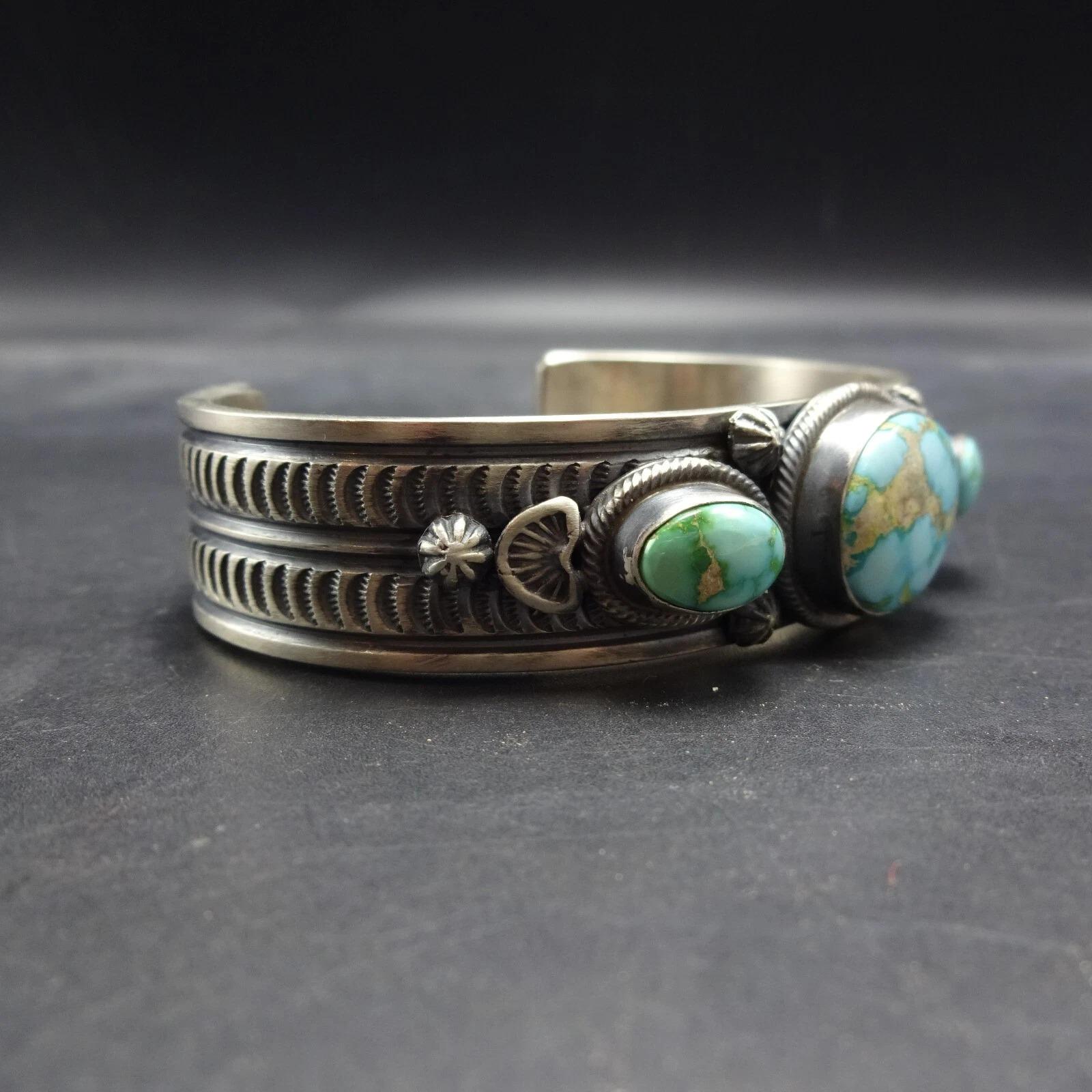 MELVIN FRANCIS Navajo Heavy Gauge Stamped Sterlingsilver TURQUOISE