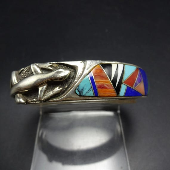 HEAVY Signed Navajo CHANNEL Inlay Cuff BRACELET w… - image 6
