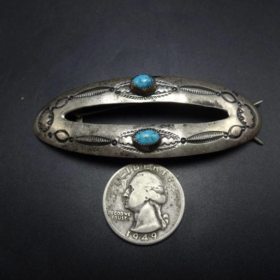 Old Pawn BARRETTE Hair Clip Hand Stamped Sterling SILVER and  display picture 2