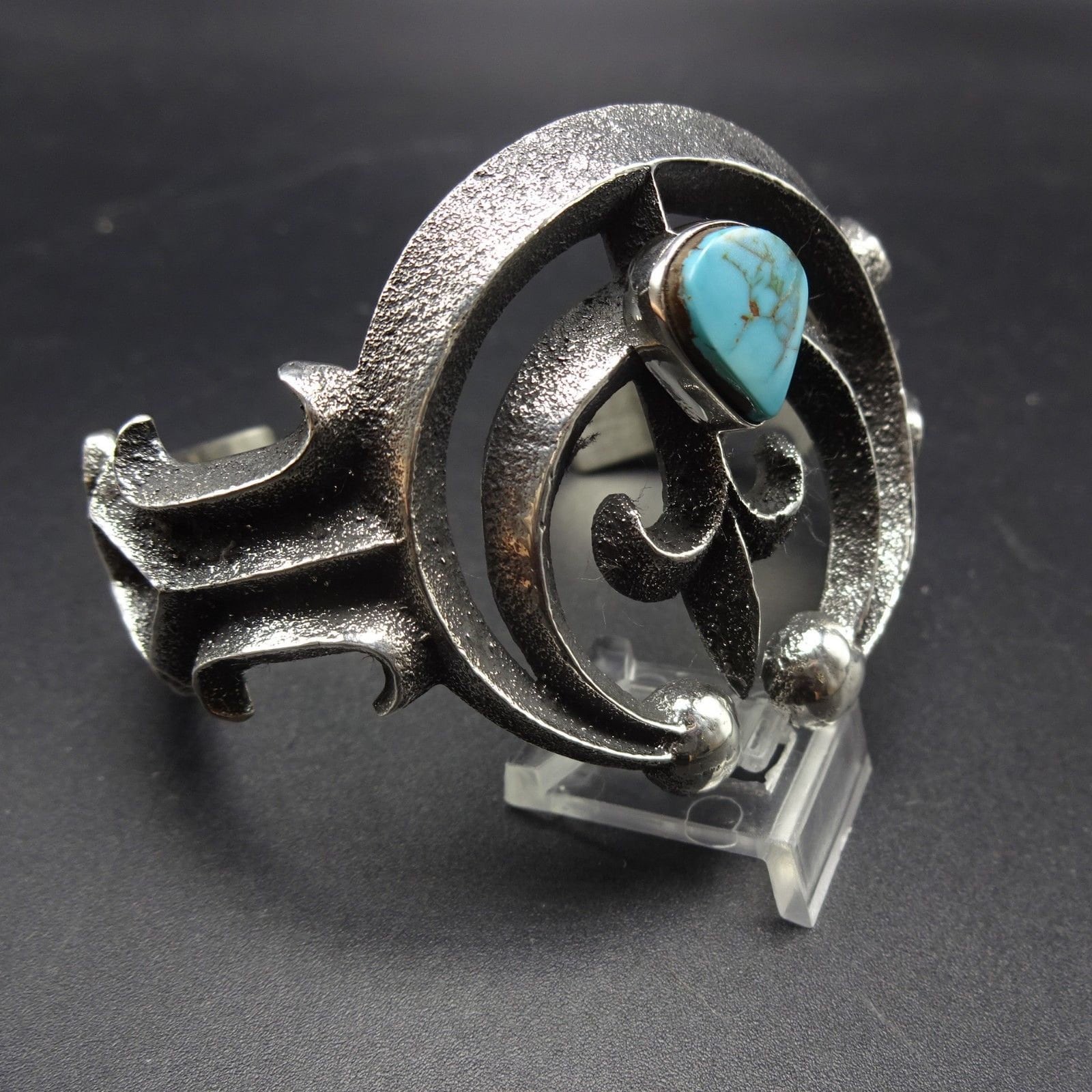 AARON ANDERSON Navajo Tufa Cast Naja Sterling Silver TURQUOISE