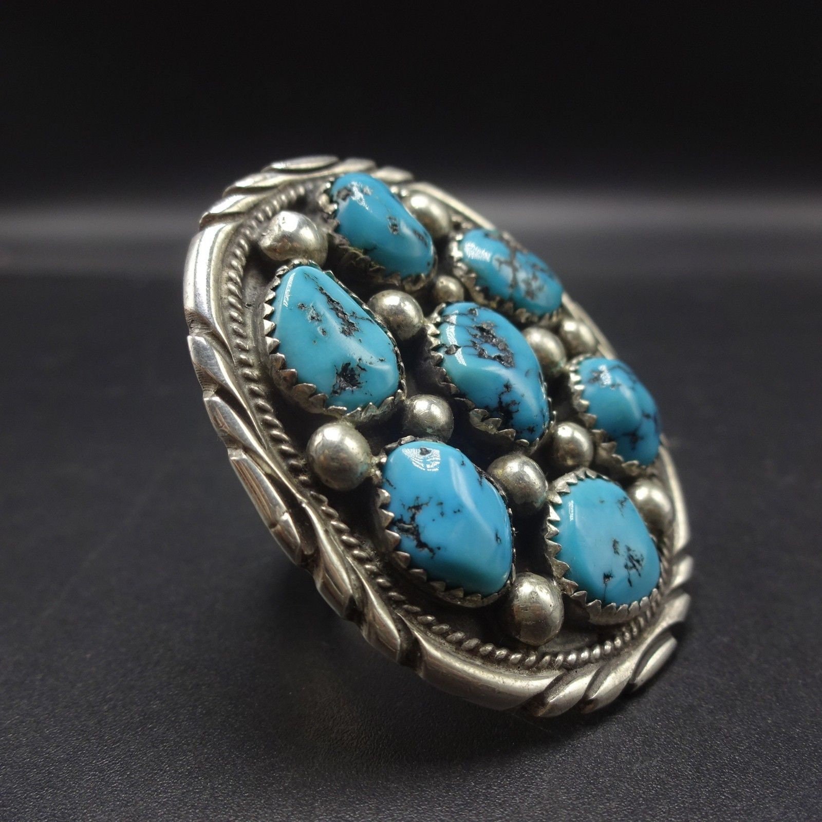 Huge Vintage Sterling Silver and Kingman TURQUOISE Cluster RING, Size 7 ...