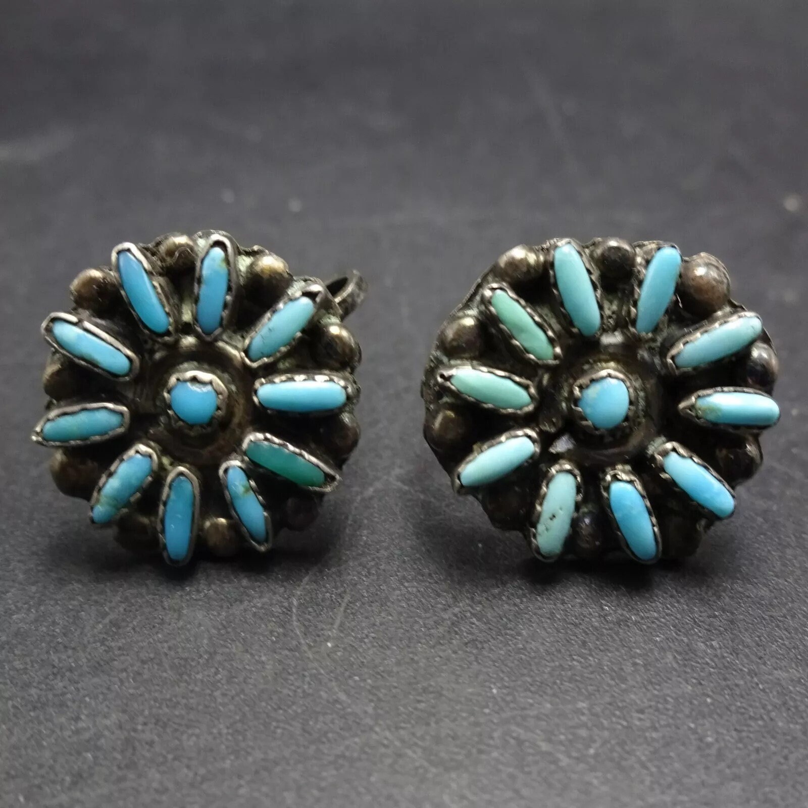 SMALL Old Pawn TURQUOISE NEEDLEPOINT Cluster Sterling Silver