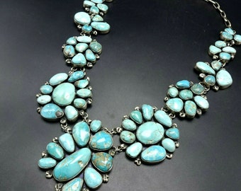 Kathleen Chavez Navajo Sterling Silver CARICO LAKE TURQUOISE Cluster Necklace