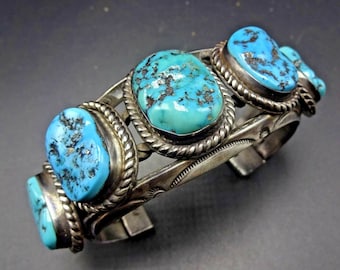 Huge and Heavy Vintage Sterling Silver and Kingman TURQUOISE Cuff BRACELET 148g