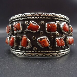 Heavy Vintage Navajo Sterling Silver & OLD RED CORAL Cuff Bracelet 83 ...