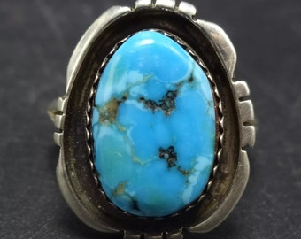 GORGEOUS Signed Vintage NAVAJO Waterweb TURQUOISE Sterling Silver Ring ...