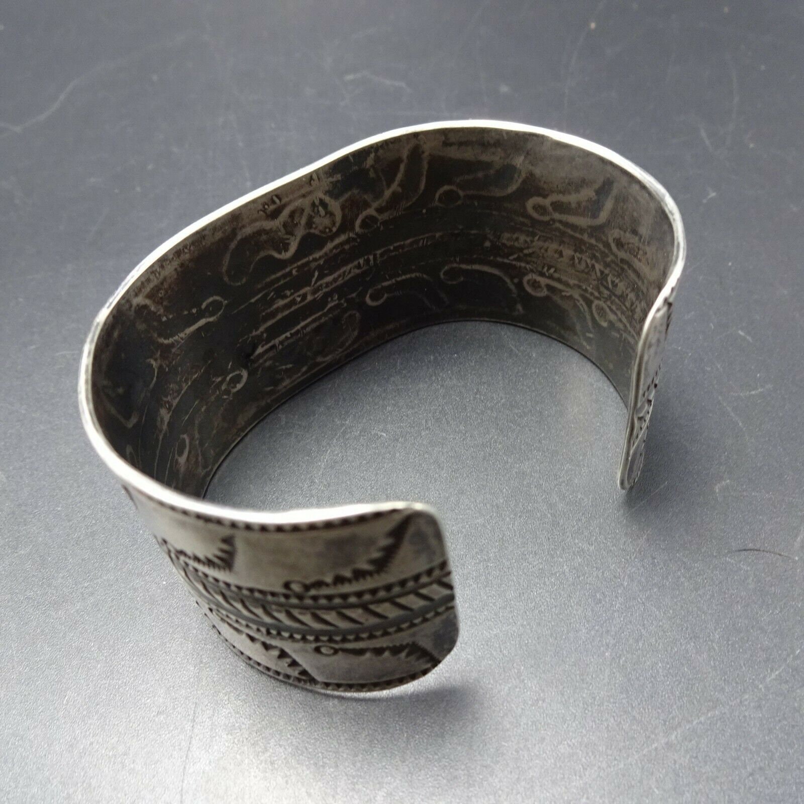 Old-style Hand-stamped Sterling Silver TURQUOISE Wide Cuff