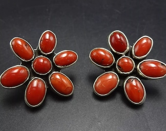 FEDERICO JIMENEZ SterlingSilver Red MEDITERRANEAN Coral Cluster Earrings Pierced