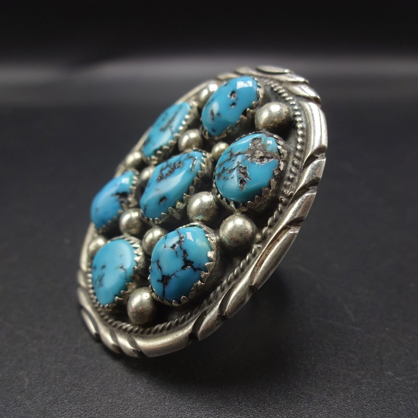 Huge Vintage Sterling Silver and Kingman TURQUOISE Cluster RING, Size 7 ...