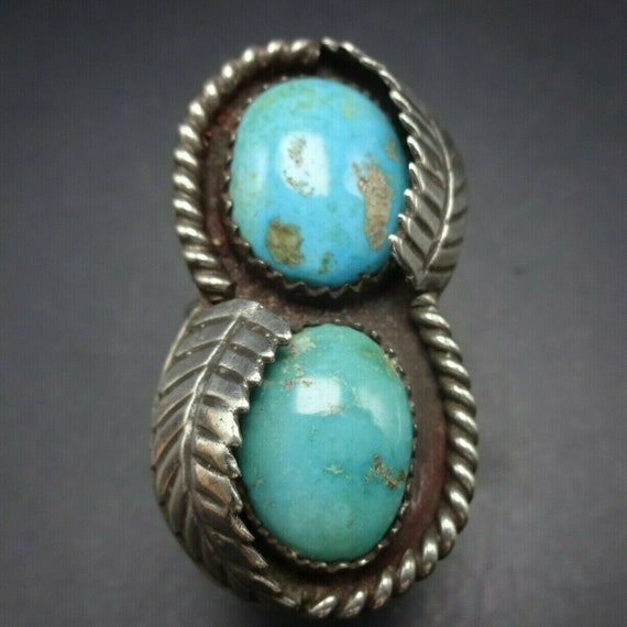 SUBSTANTIAL Vintage Sterling Silver BLUE TURQUOIS… - image 1