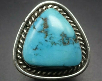 Vintage Sterling Silver High Blue MORENCI TURQUOISE Ring size 8.25