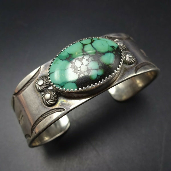 TOM DeWITT Hand-Stamped Sterling Silver CHINESE TURQUOISE Heavy Cuff Bracelet